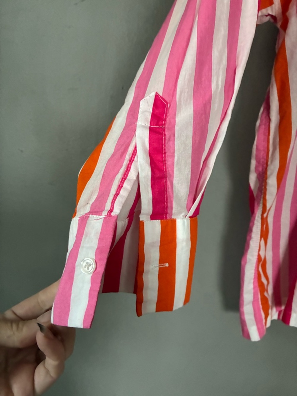 Beach Riot Shirt Womens Large Petite Pink Orange Alexa Striped Cotton Coverup - Picture 5 of 10